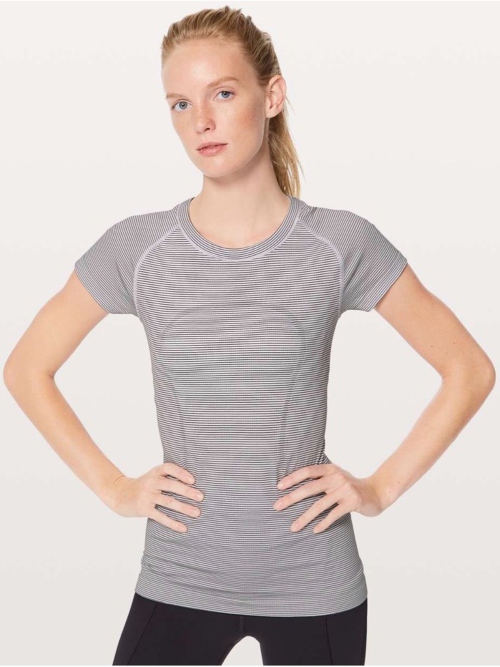 Lululemon Swiftly Tech Short Sleeve Crew - Black and White Stripe - Sz. 6